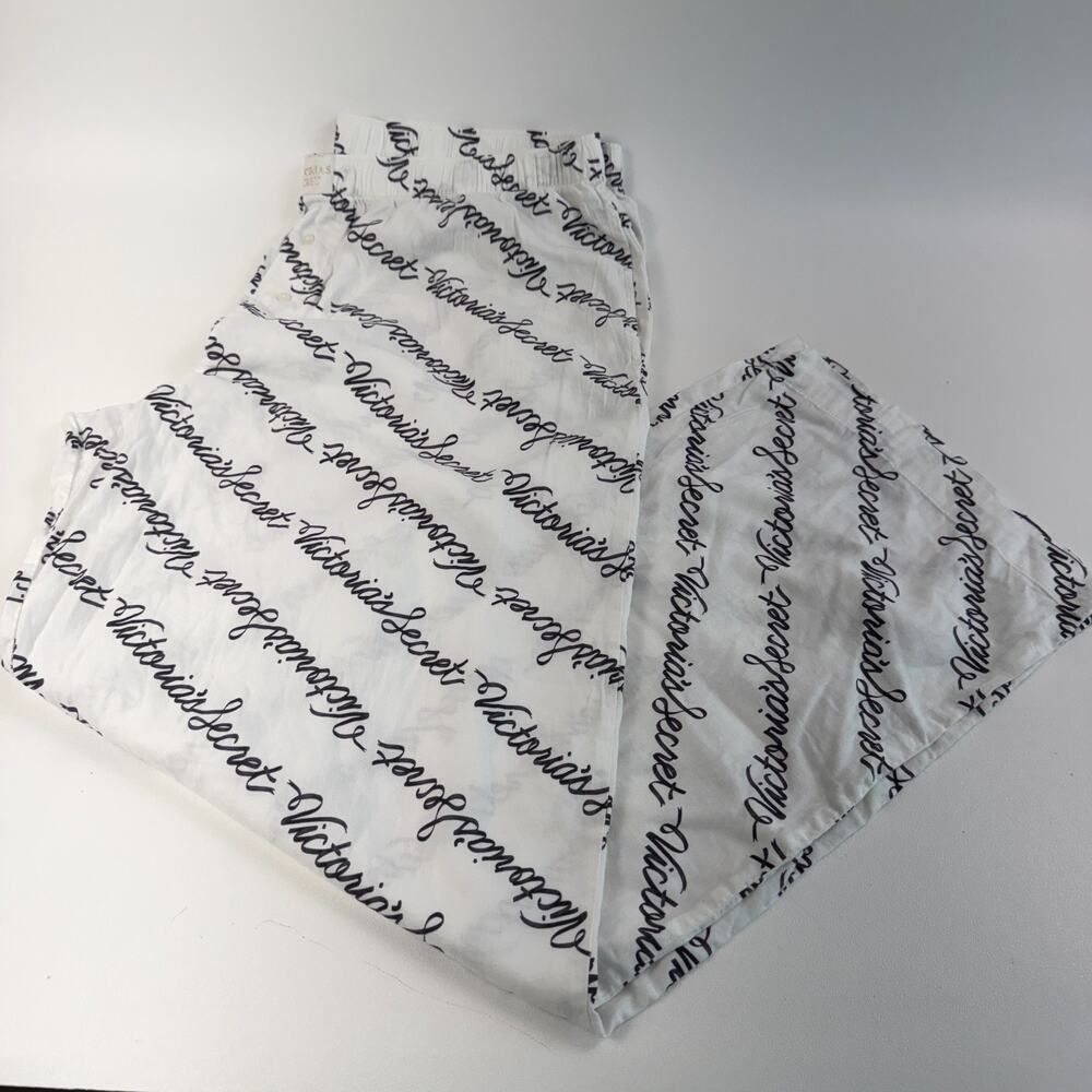 Victoria's Secret Cotton Lounge PJ Pants w/ Buttons & Pocket White Sz XL NWT